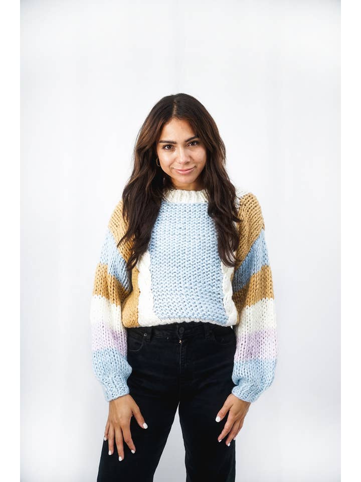 Stellino - Wholesale Knit Sweater - Women's - Cable Fronted Handmade Jumper | Blue-Mist1