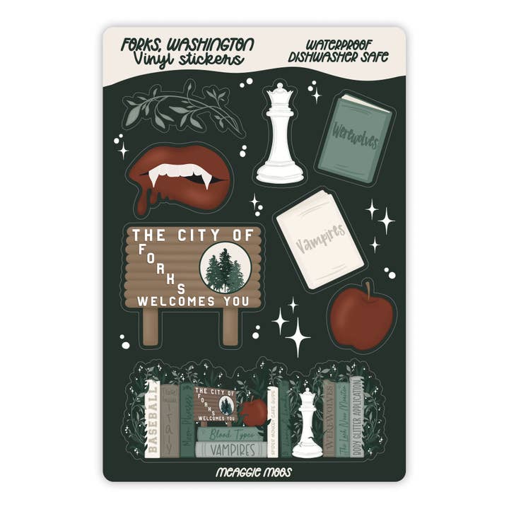 Meaggie Moos - Wholesale Sticker - Forks Washington Waterproof Vinyl Sticker Sheet