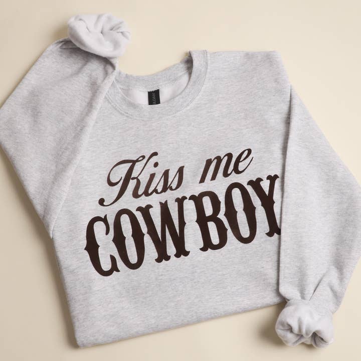 Fashion City - Wholesale Graphic Sweatshirt - Women's - KISS ME COWBOY Heavyweight Crewneck Sweatshirt