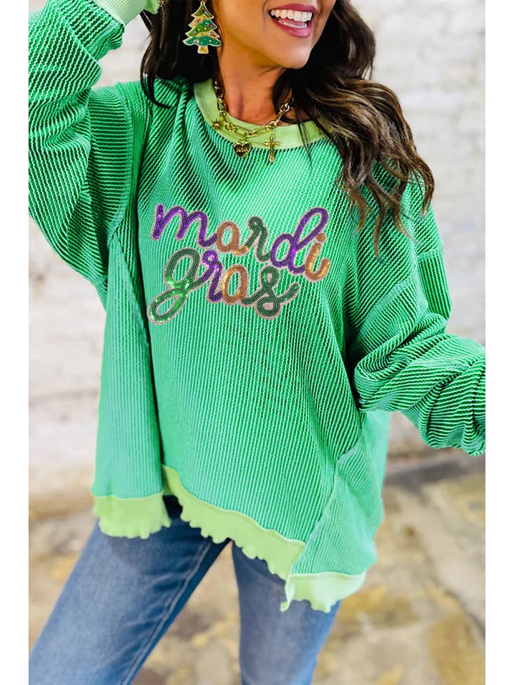 fashionworks - Wholesale Knit Top - Women's - Mardi Gras Twist Rib Uneven Hem Drop Shoulder Loose Knit Top10