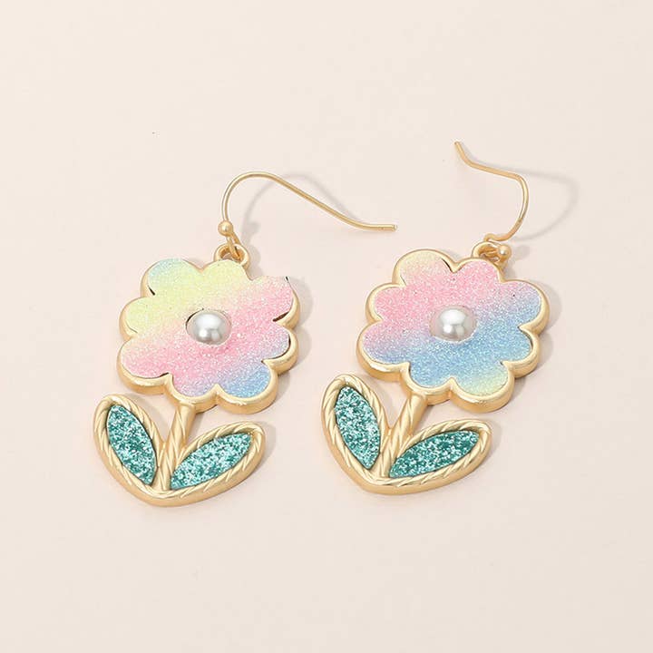 Parelaccent Glanzende Bloem Bedel Hanger Oorbellen voor wholesale door Sensibling Corp.