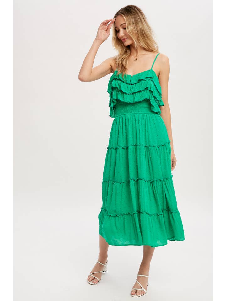 Bluivy – Großhandel Kleid – Damen – GESTUFTES MIDIKLEID MIT SCHWEIZER PUNKTEN UND RÜSCHEN20