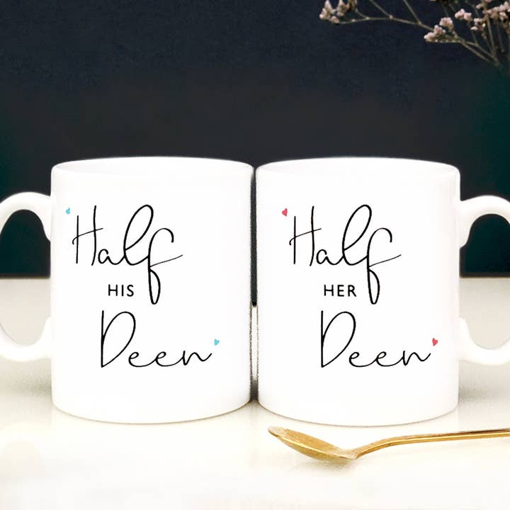 Coffret cadeau de tasses de mariage islamiques Half His Deen & Half Her Deen - MG 47 pour la vente par Islamic Moments