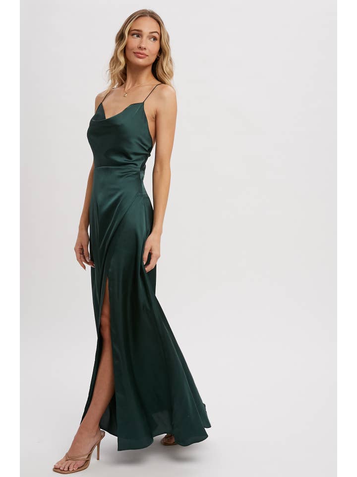 Bluivy - Wholesale Dress - Women's - DRAPE NECK SILKY MAXI DRESS37