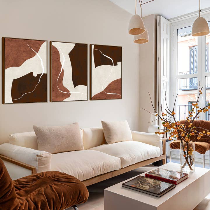 Artocolor - Wholesale Art Print - Extra Large Set of 3 Framed Wall Art for Living Room - Abstract Brown Canvas
