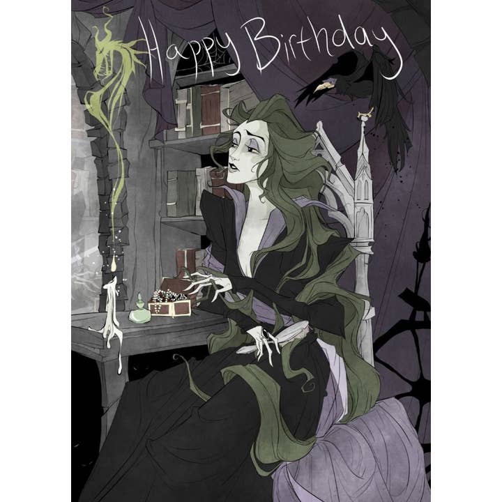 Divertente biglietto di auguri Maleficent Disney Villain per la vendita all'ingrosso da parte di Dread Illustrations