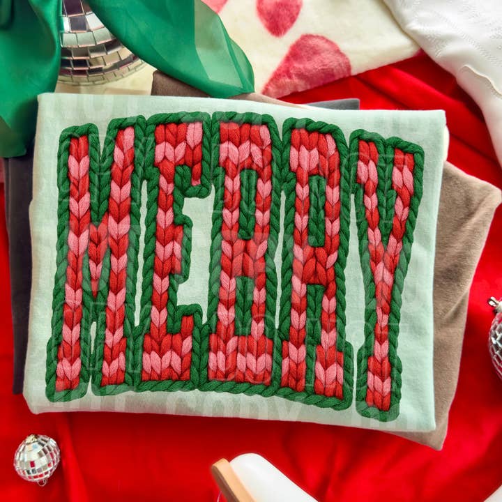 Merry Faux Yarn DTF Print for wholesale by 6:19 Creative