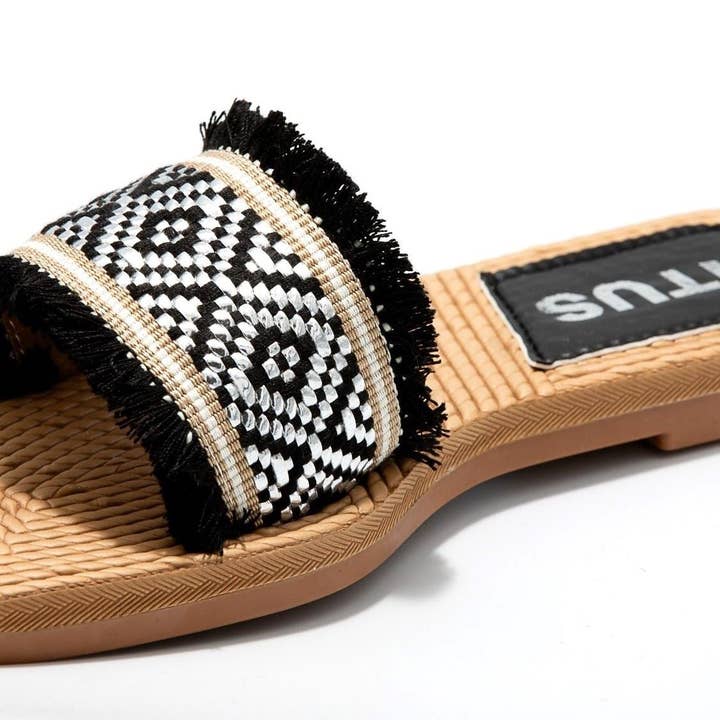 Titus AVA Women Braided Sole Fringe Boho Band Flat Sandals for wholesale by Mars Sky Shoes Wholesale