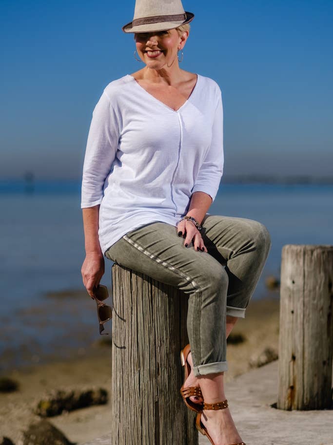 Kendyl Satin Tuxedo Stripe Pant (PL136) for wholesale by TINA Stephens Italy/Tees By Tina