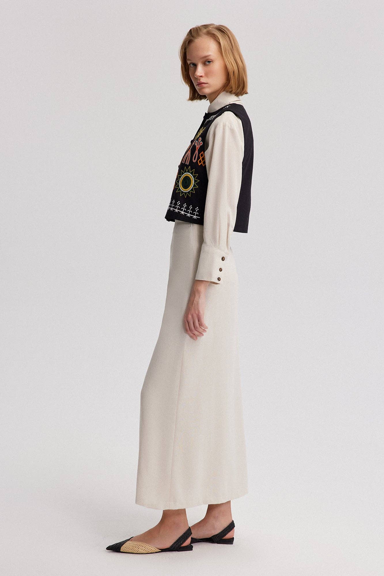 Black EMBROIDERED LINEN VEST for wholesale on Faire1