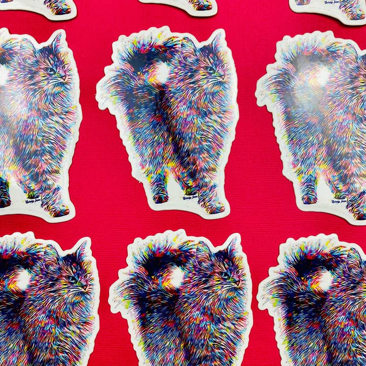 Otto's Grotto - Wholesale Sticker - Long Hair Cat Sticker Colorful Abstract Longhair Kitty Decal