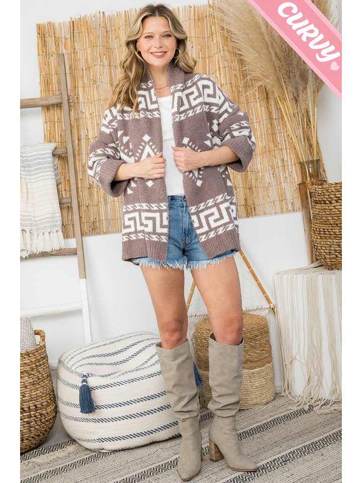 Sweet Lovely by Jen - Wholesale Cardigan - Women's - PLUS SIZE AZTEC PRINT SUPER SOFT COZY SWEATER KNIT CARDIGAN38