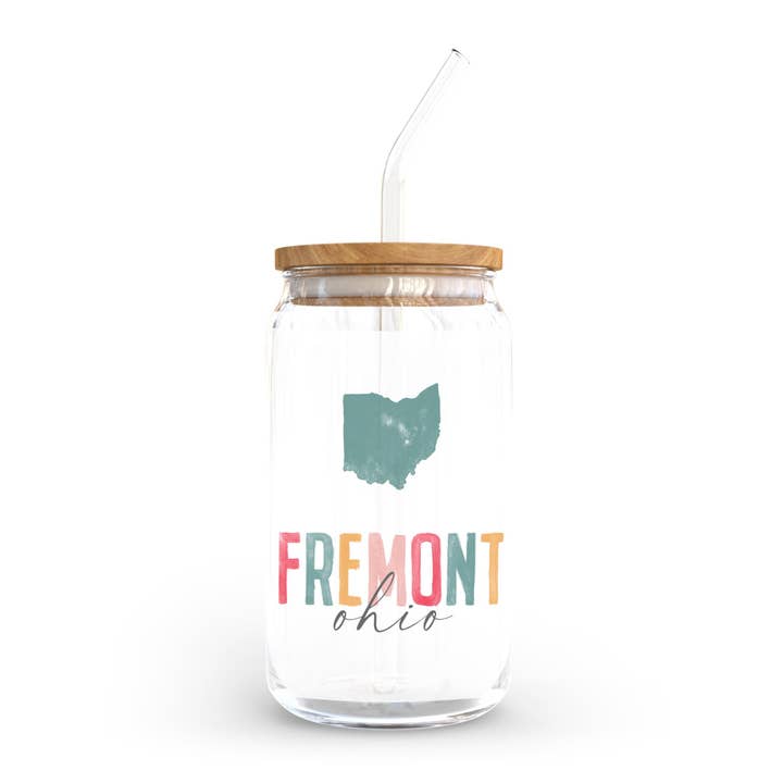 White 16oz Cold Brew Glass-Watercolor City Fremont Ohio for wholesale on Faire