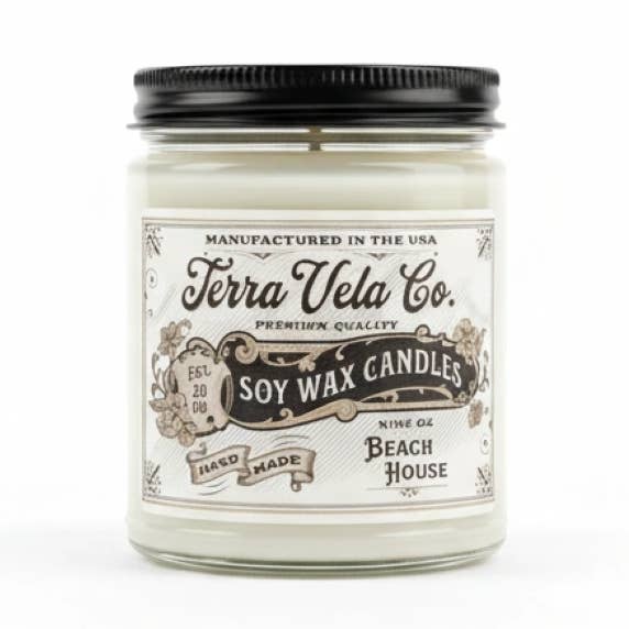 Beach House Vintage #2 Collection Soy Candle, Clear Glass for wholesale by Terra Vela