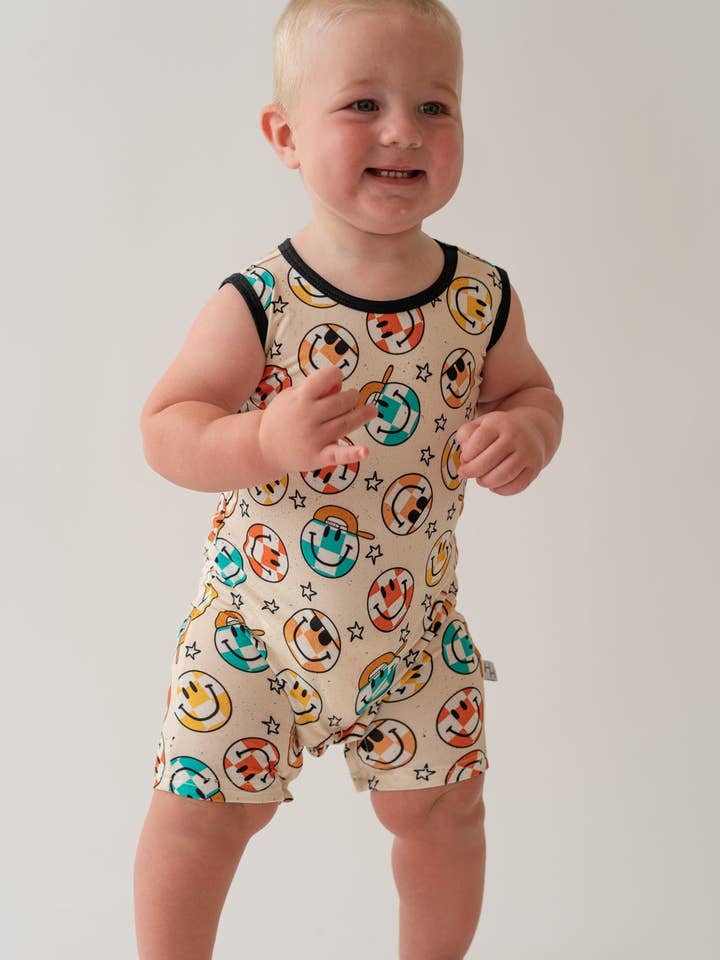 Combinaison courte débardeur Smiley Check pour la vente par House of Henry