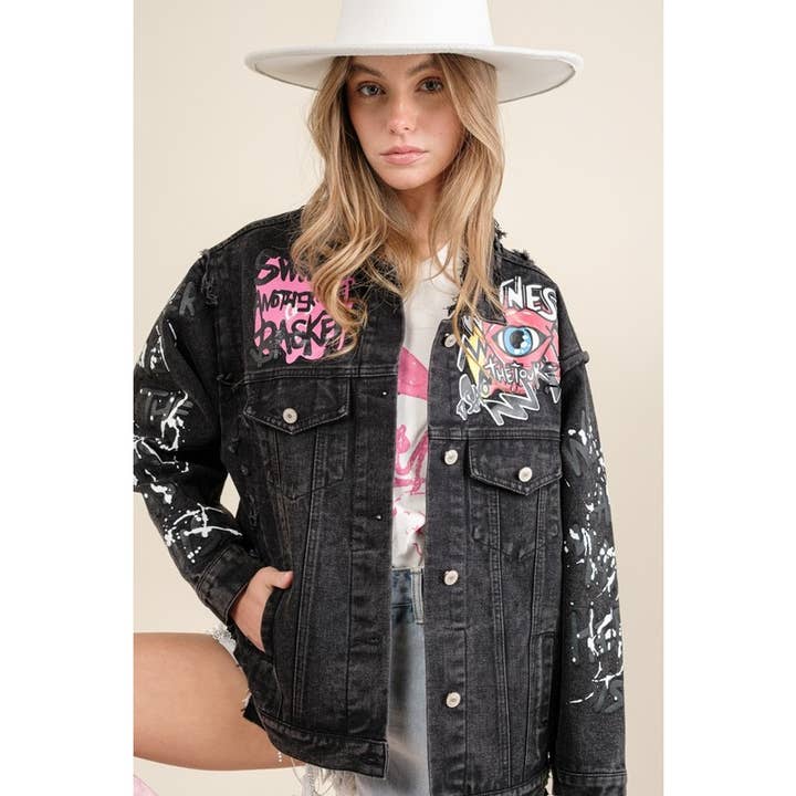 Distressed Patchwork Denim Jacket for wholesale by Clothing of America