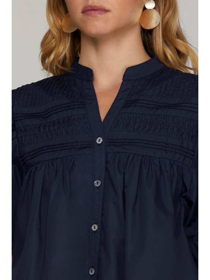 Peace Love Line - Wholesale Blouse - Women's - PL5241 - STAND NECK PINTUCK DETAIL WOVEN TOP