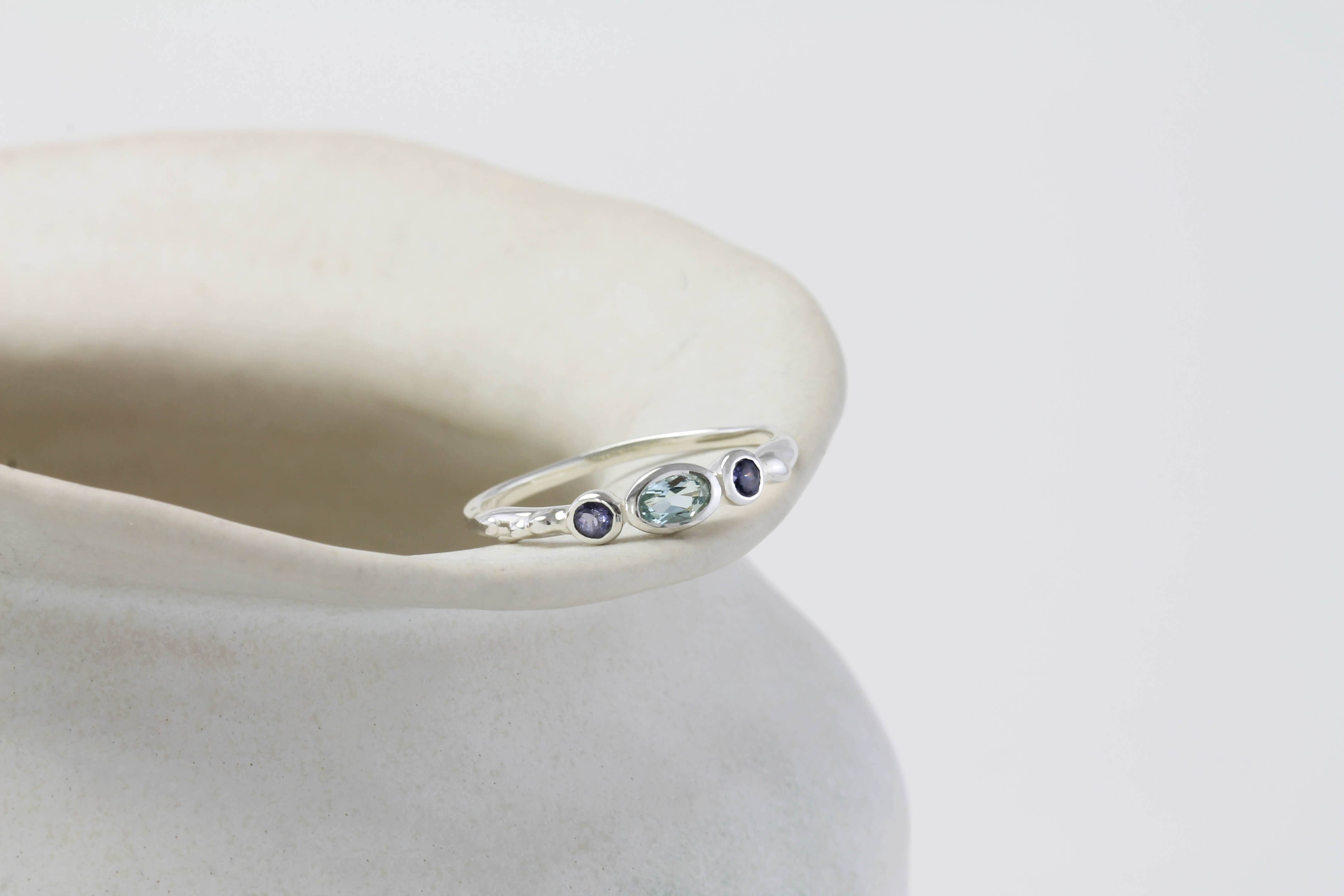 Banyan Jewellery – wholesale Multi-stone ring – Handmade Sterling Silver Dainty Iolite and Blue Topaz Ring2