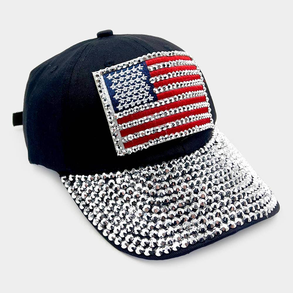 Sensibling Corp. - Wholesale Baseball Cap - Women's - American USA Flag Studded Bling Baseball Cap
2