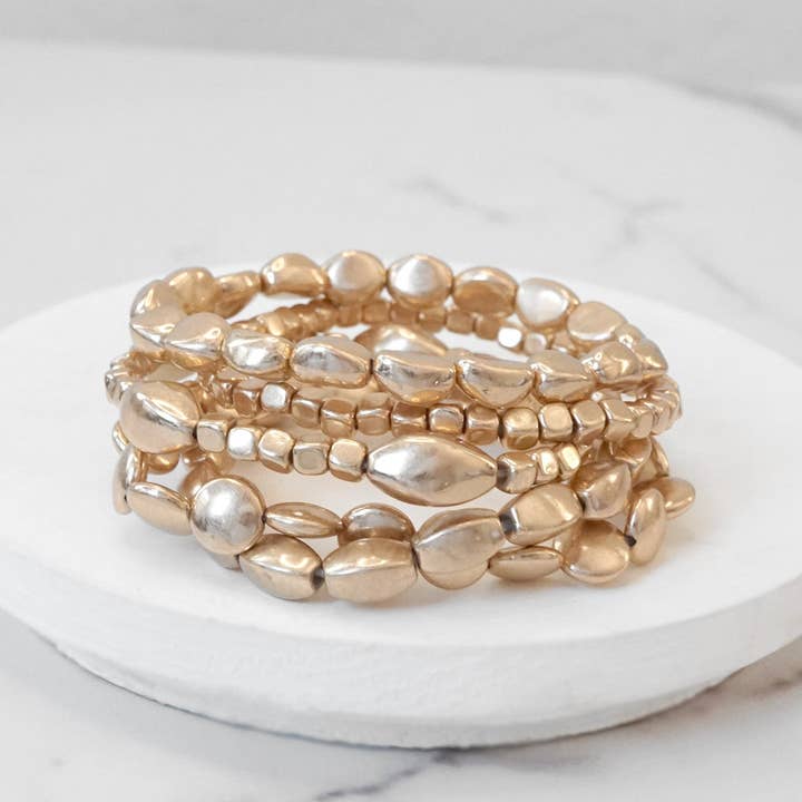 PennyLine inc - Wholesale Beaded Bracelet - Boho Gold and silver Beaded Bracelets stack of 5