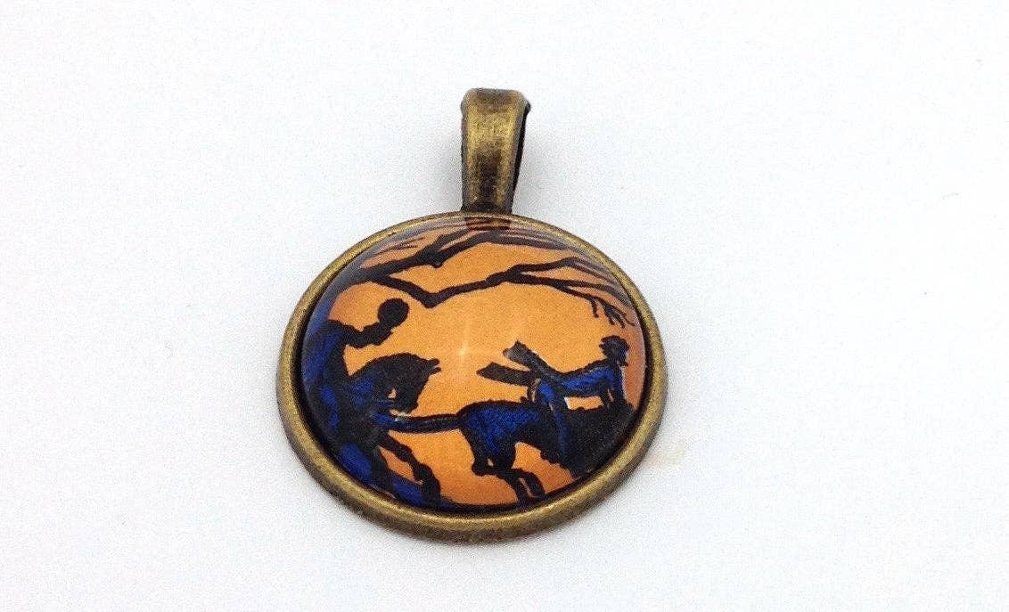 Postage Stamp Jewelry - Wholesale Pendant/Charm Necklace - 1974 Sleep Hollow Headless Horseman Stamp - USA Stamp - Postage Stamp Jewelry - Vintage Postage Stamp Necklace - Antique Bronze Finish2