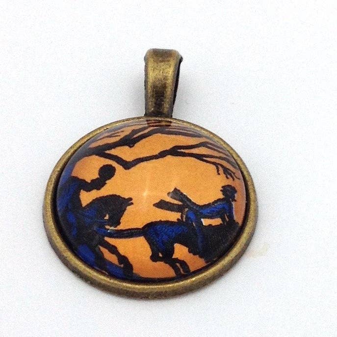 Postage Stamp Jewelry - Wholesale Pendant/Charm Necklace - 1974 Sleep Hollow Headless Horseman Stamp - USA Stamp - Postage Stamp Jewelry - Vintage Postage Stamp Necklace - Antique Bronze Finish2