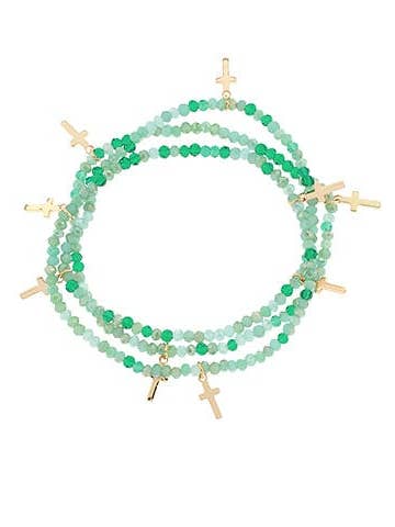 Small Marbled Glass Beaded Bracelet with Cross Charms for wholesale by jfybrand