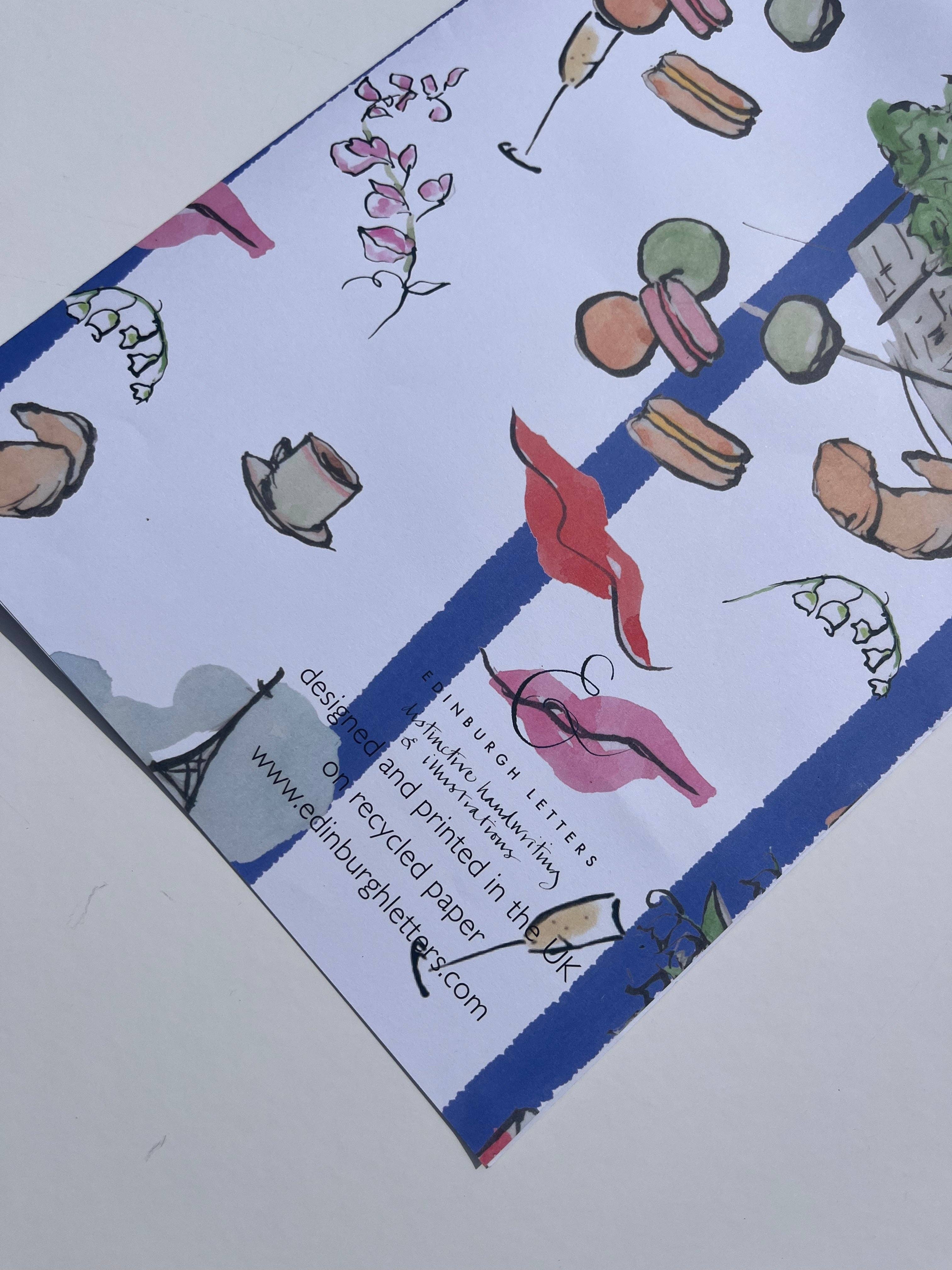 Edinburgh Letters – wholesale Flat wrap – Paris Kisses - Gift Wrap Sheet1