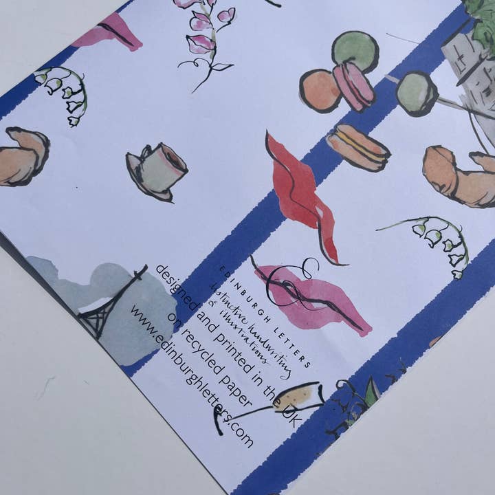 Edinburgh Letters – wholesale Flat wrap – Paris Kisses - Gift Wrap Sheet1