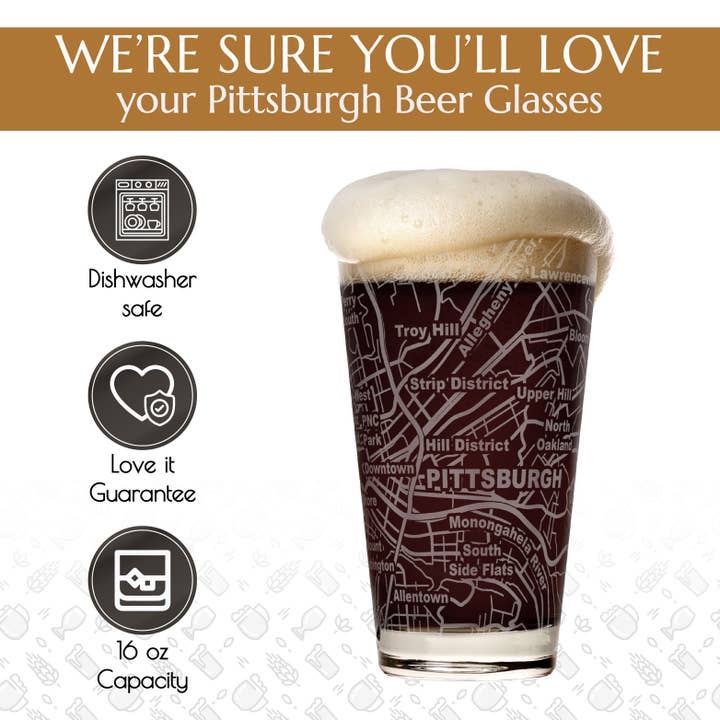 Greenline Goods - Wholesale Beer Glass/Mug - Pittsburgh City Grid Beer Glasses2