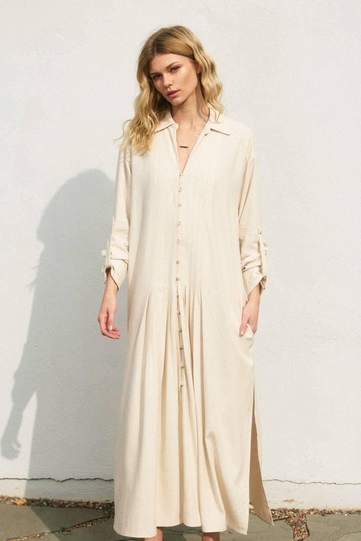 Dress Forum - Wholesale Dress - Women's - Cotton Linen Pleated Longline Shirt Dress (1)9