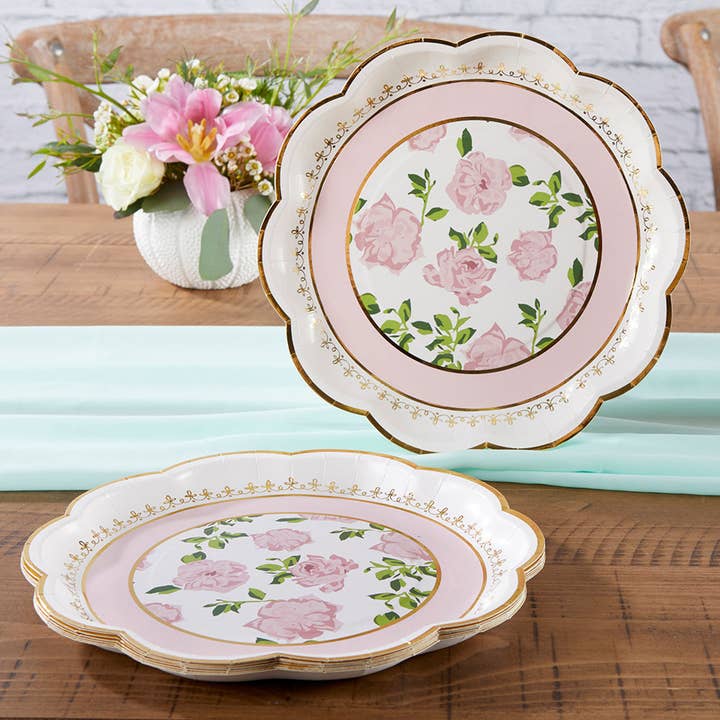 Kate Aspen - Wholesale Disposable Plate - Pink Tea Time Whimsy 9 in. Premium Paper Plates (Set of 16)