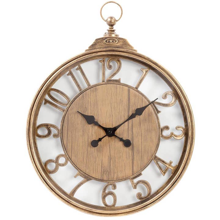 Kiera Grace - Wholesale Wall Clock - Kiera Grace Jared 20.5" Wall Clock Antiqued Gold And Wood