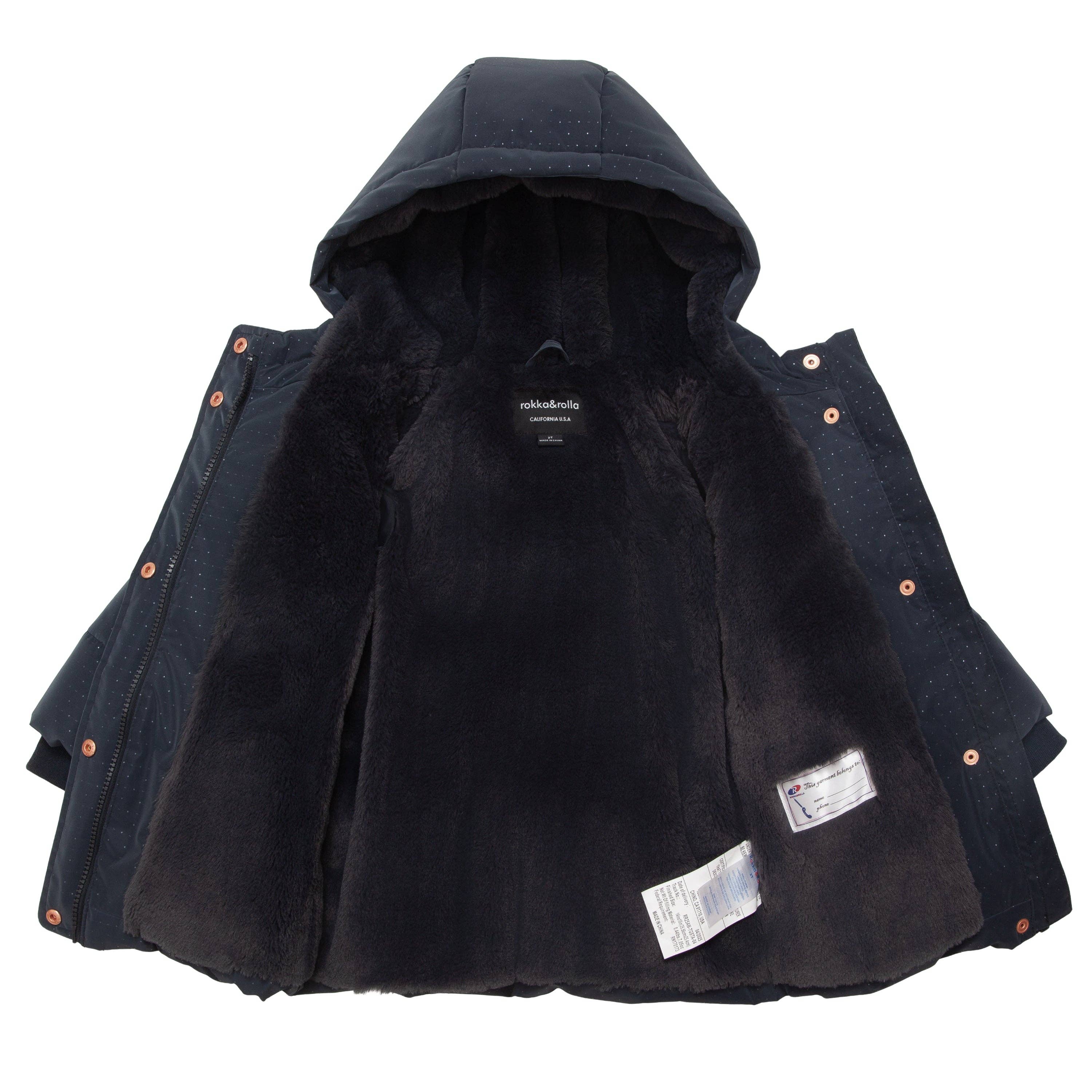 Rokka & Rolla - Wholesale Puffer Jacket - Kids - Toddler Girls' Starlight Winter Coat Mini Fur Jacket4