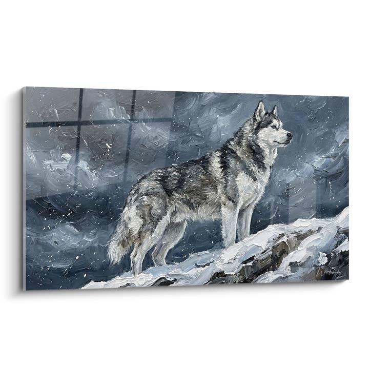 Tableau Husky Gris et Blanc dans la Tempête de Neige - Majesté Arctique - Edition Husky Sibérien pour la vente par Walensky