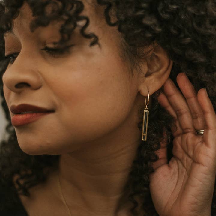Seed & Soil Botanical Jewelry - Wholesale Dangle Earrings - Slim Bar Mustard Seed Earring