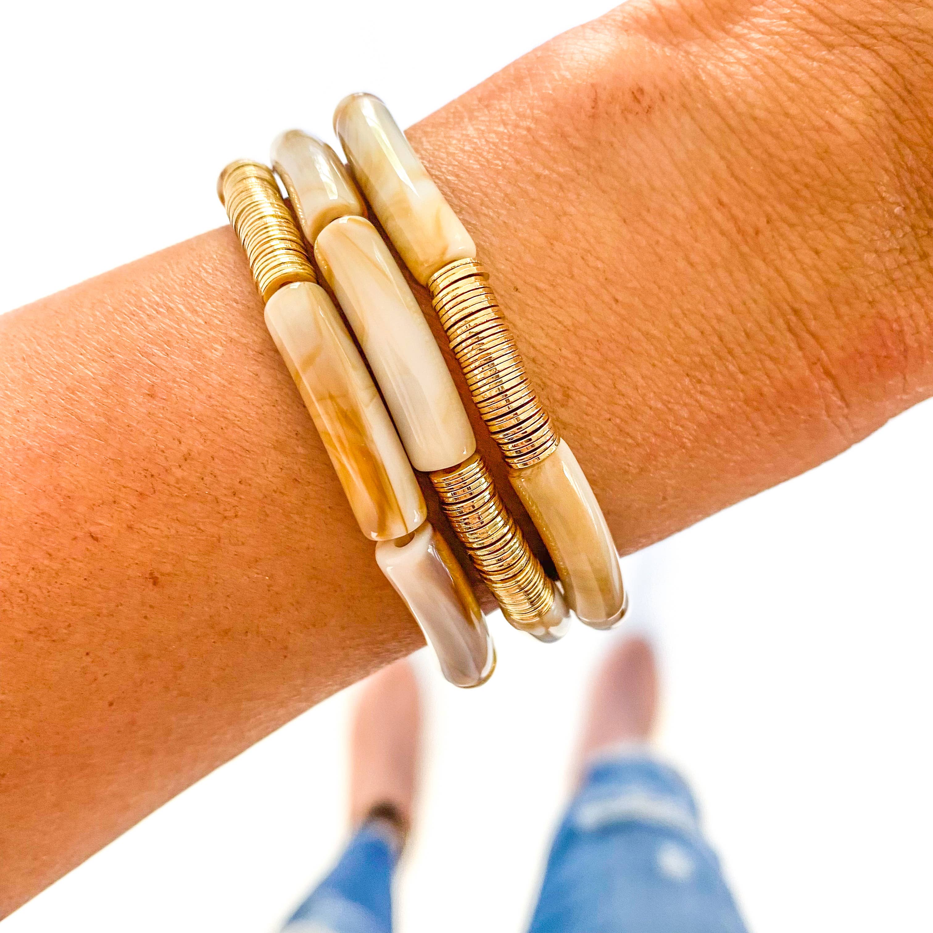 Savvy Bling - Vente Bracelet de perles - Bracelet en bambou en tube acrylique Carmel Swirl6