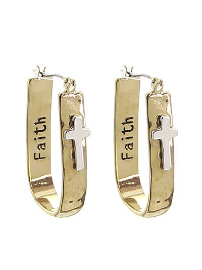 0011 PREMIERE - Venta al por mayor Pendientes de aro - Aros colgantes tipo argolla con forma de cruz Faith_Silver_Gold FR2436