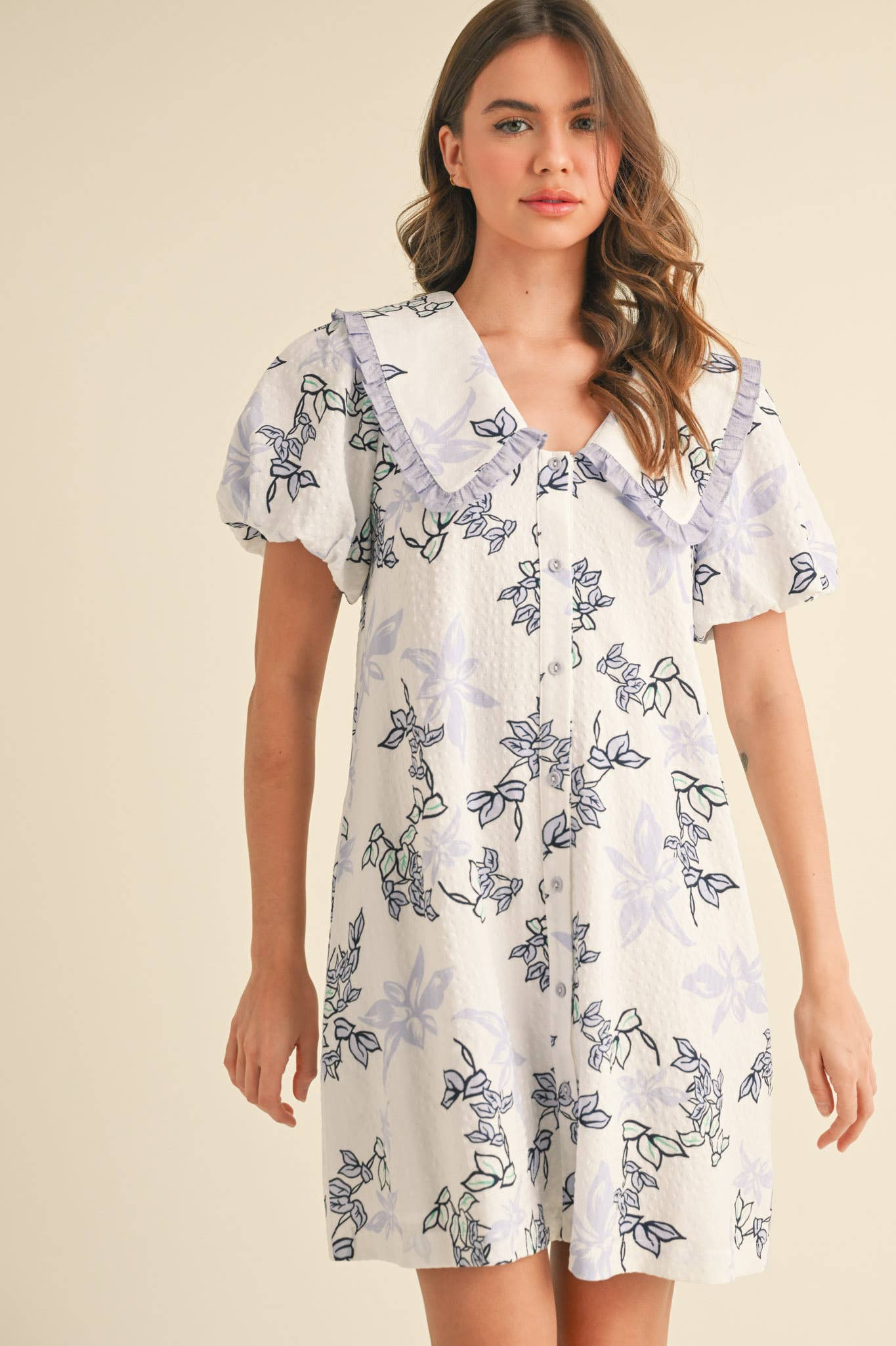 &MERCI - Wholesale Dress - Women's - DOLL COLLAR BUTTON DOWN FLORAL MINI DRESS MDR387919