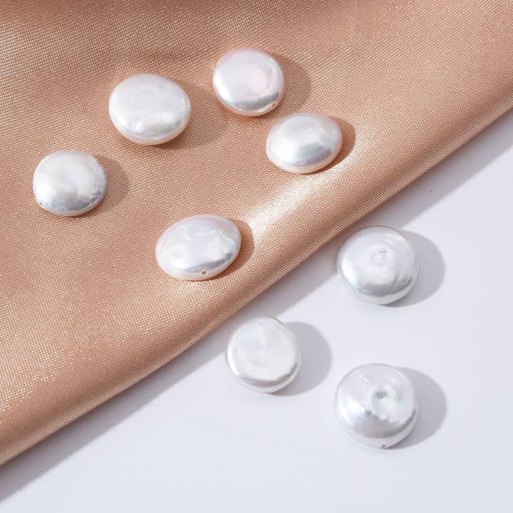 findings4uGem - Wholesale Beaded/Pearl Necklace - Natural Freshwater White Keshi Pearl Coin Pearl Bead FWP0073