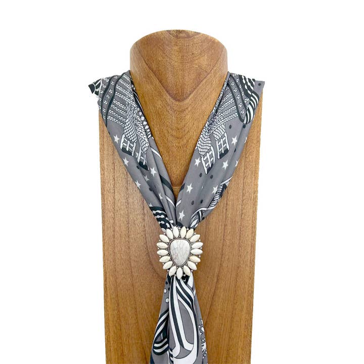 WRS240615-10 Silver metal with white turquoise stone wild rag slide for wholesale by Western Elite Jewelry