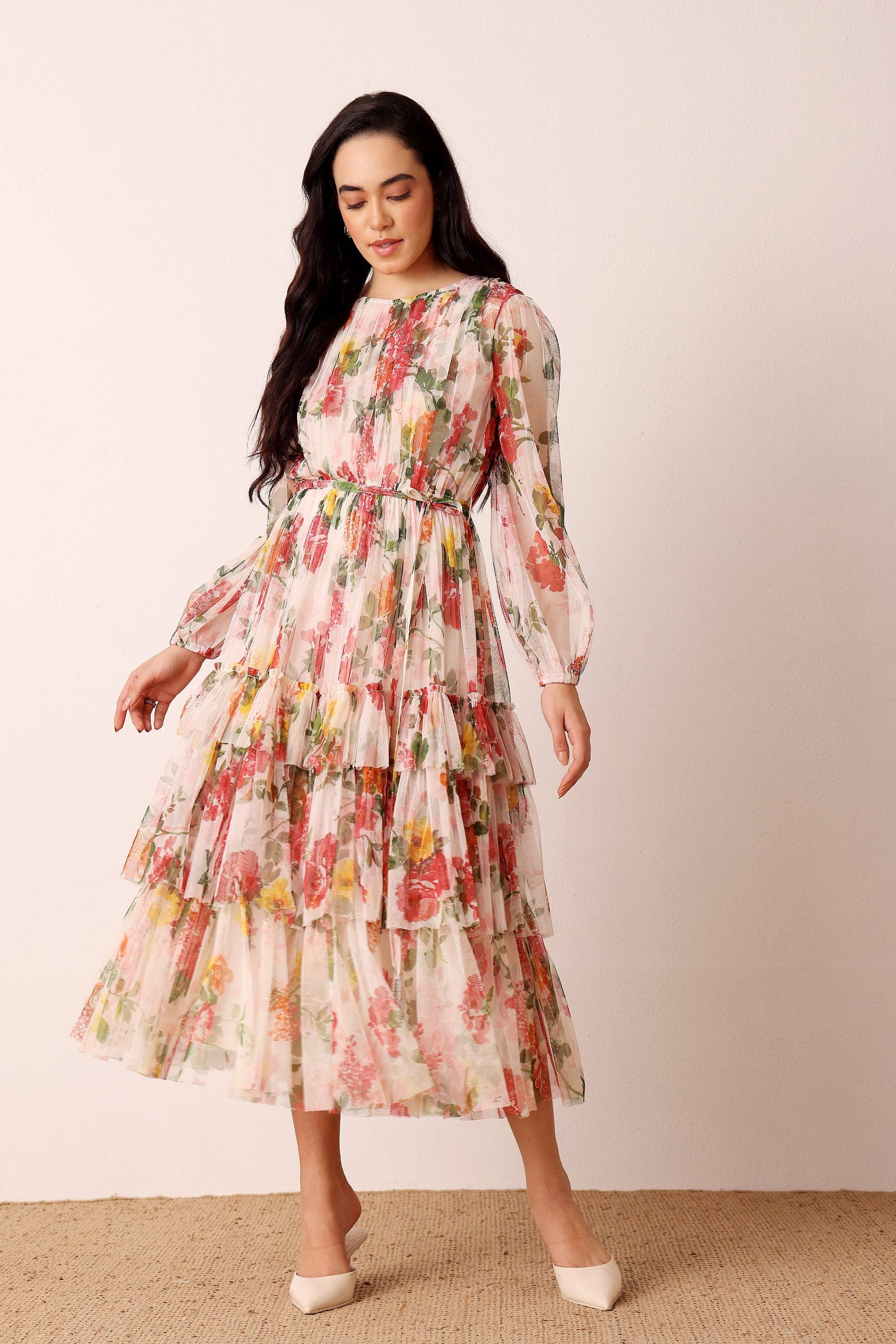 Rebecca Midi Dress in Cream Floral for wholesale on Faire3