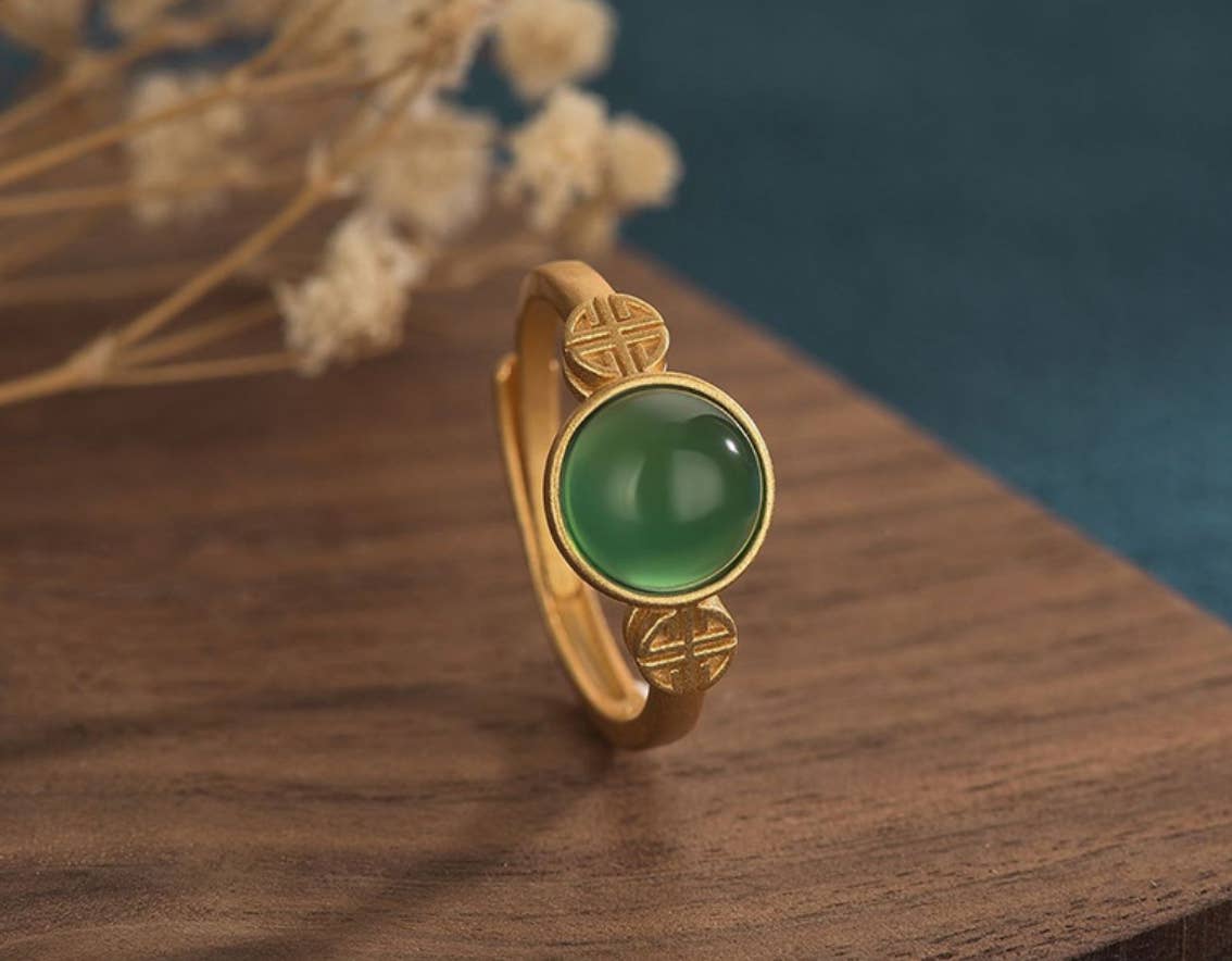 Bright MacMing - Wholesale Single Stone/Solitaire Ring - Asian/Chinese Classic Style Jade Open Ring