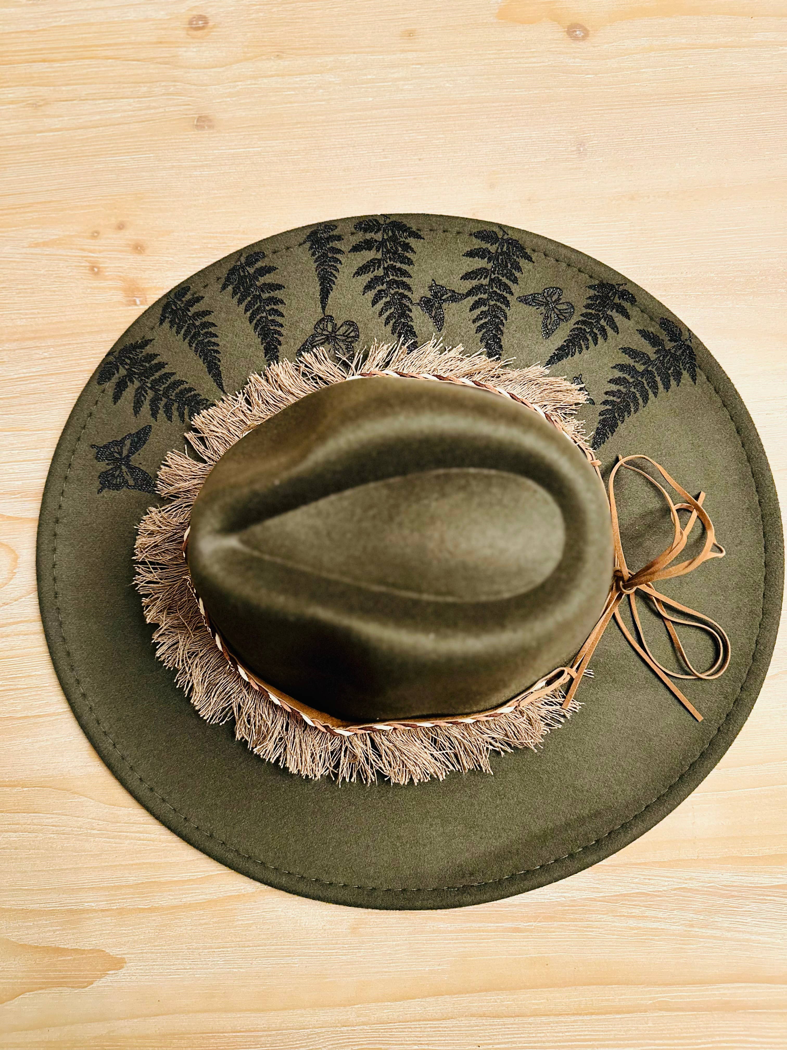 Wild Indigo - Wholesale Fedora - Women's - Western Burnt Hat Fern and Butterfly Design3