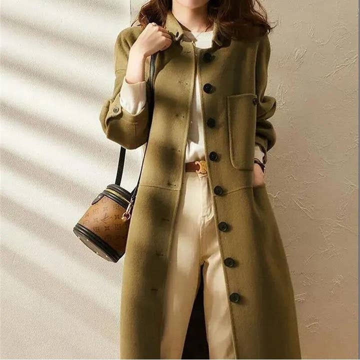 Plush Looks - Wholesale Coat - Women's - Solid Color Thickened Mid-Length Woolen Coat3