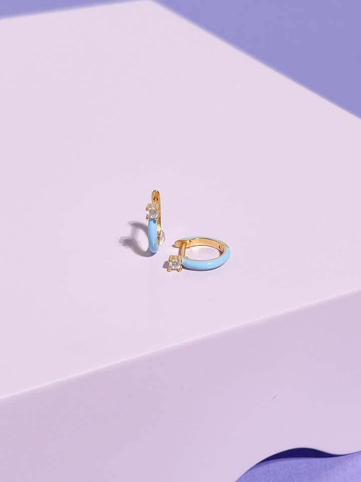 Crystal Enamel Sterling Silver Hoop Huggie for wholesale by Mure and Grand