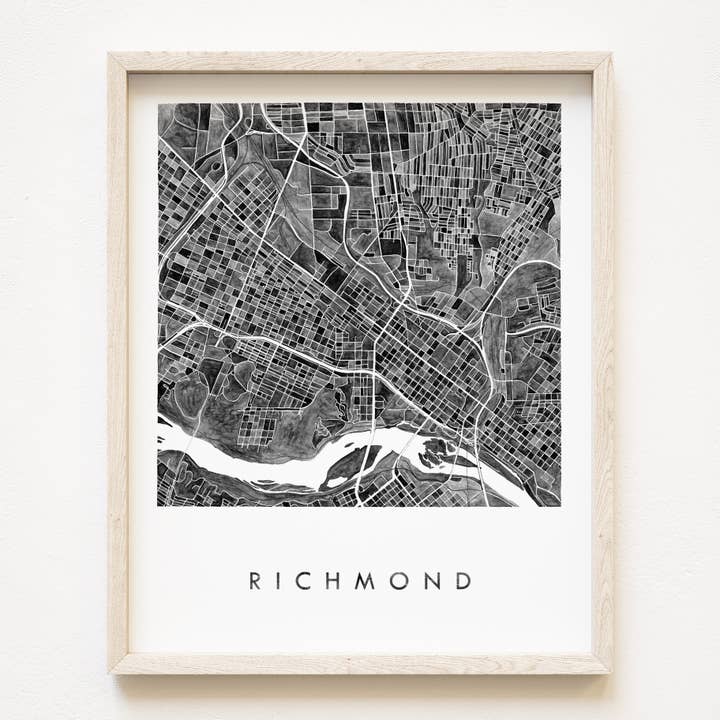 Impresión artística de mapa en acuarela de Richmond Virginia para venta al por mayor de Turn-of-the-Centuries