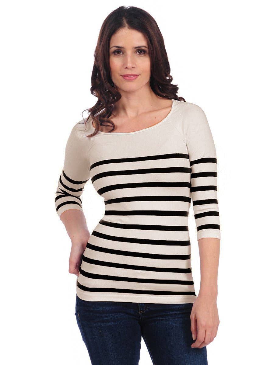 TINA Stephens Italy/Tees By Tina - Wholesale Knit Top - Women's - Nautical Stripe 3/4 Sleeve (501Q)1