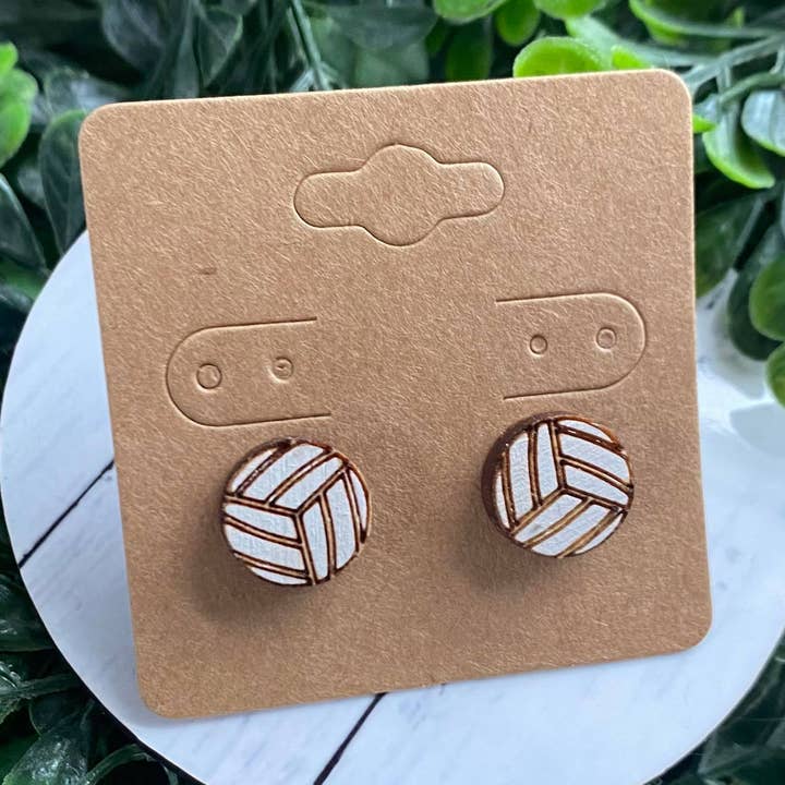 Volleyball, Sports, ball, Wood, Stud Earrings for wholesale by Traveling Sparrow