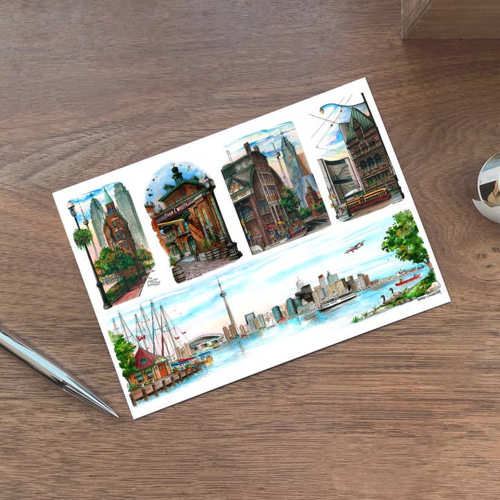 Totally Toronto Art/Sassy City Studio - Wholesale Postcard - Toronto Historic Landmarks Postcard